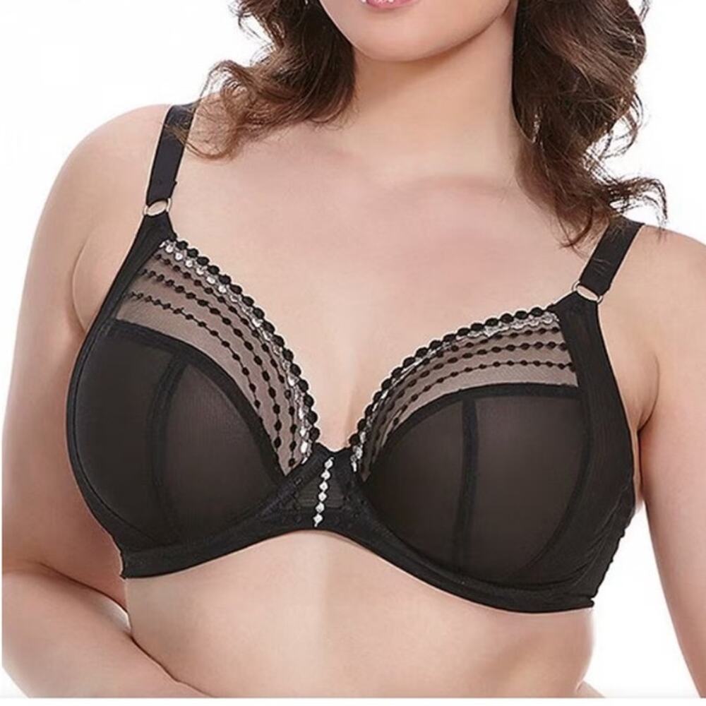Elomi Black Bra 32J Sheer Mesh Unlined 8900 Style